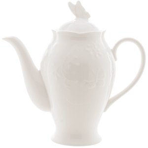 Bule Porcelana Lyor Branco 1l New Bone Butterfly Flower Mesa Posta Café Chá