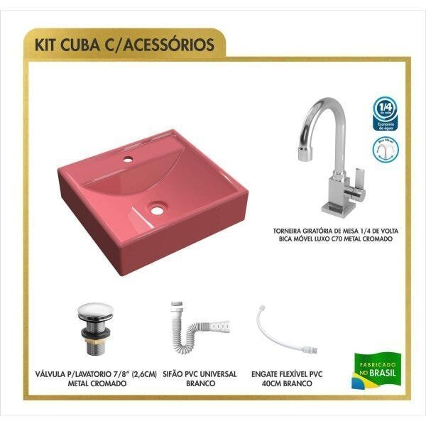 Kit Cuba Q39 Torneira Luxo 1195 Metal Válvula Click 1 Polegada G Sifão Pvc Flexível Compace - 3