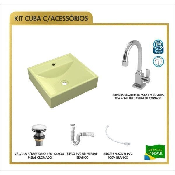 Kit Cuba Q39 Torneira Luxo 1195 Metal Válvula Click 1 Polegada G Sifão Pvc Flexível Compace - 3