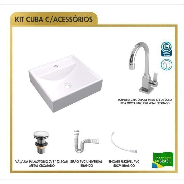 Kit Cuba Q39 Torneira Luxo 1195 Metal Válvula Click 1 Polegada G Sifão PVC Flexível Compace - 3