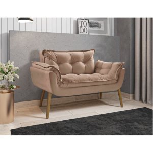 Poltrona Decorativa Sofá Namoradeira 2 Lugares Opalla Capuccino