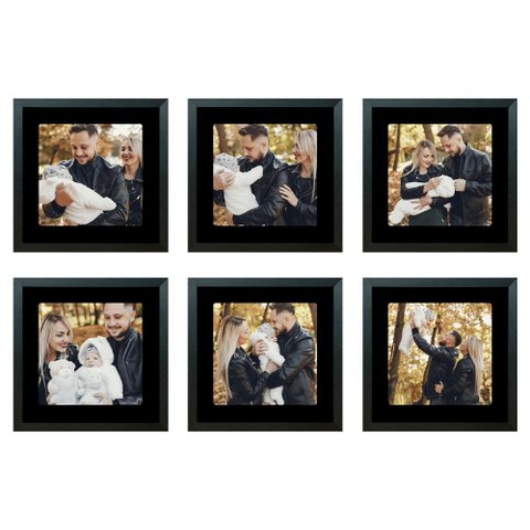 Kit 6 Quadros Porta Retrato Foto 15x15 Paspatur Preto 20x20