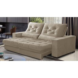 Sofá Retrátil e Reclinável 2,10 Suede Pillow Top Juliette Bege | Camurça Sofá Casa - 2