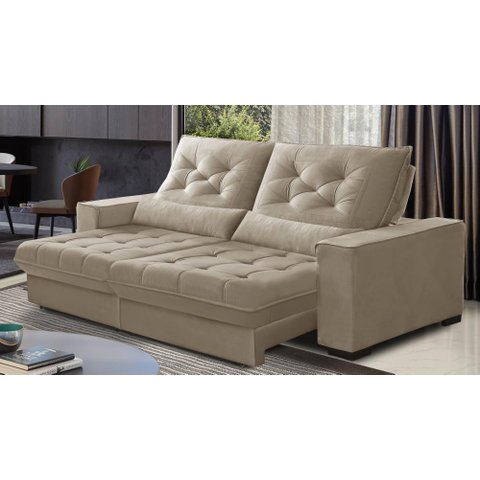 Sofá Retrátil e Reclinável 2,10m Suede Juliette Bege | Camurça
