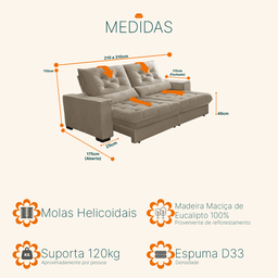 Sofá Retrátil e Reclinável 2,10 Suede Pillow Top Juliette Bege | Camurça Sofá Casa - 3