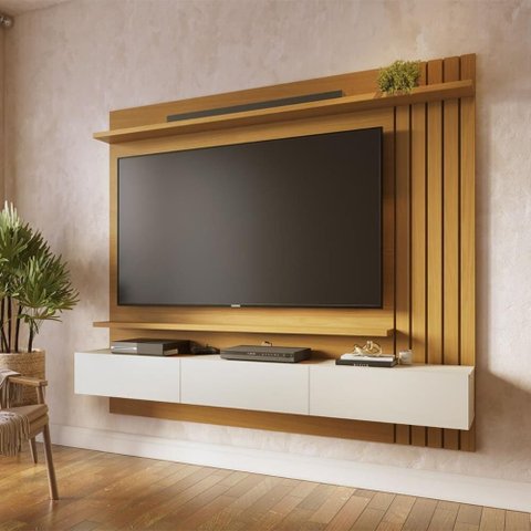 Painel para TV até 70 Polegadas com 3 Portas e 2 Prateleiras Multimóveis Crcol-PTV032 Madeirado/