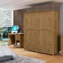 Ver imagem 1 de Conjunto Quarto: Guarda-roupa 4 Portas, Escrivaninha 2 Gavetas Topázio Freijó Madeira Pinus - Finest