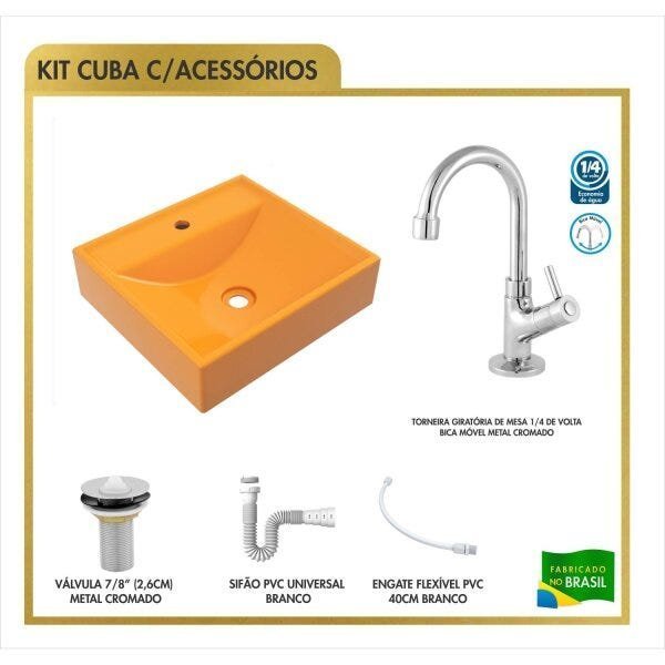 Kit Cuba Q39 Torneira 1198 Metal Válvula 1 Polegada Sifão Pvc Flexível Compace - 3