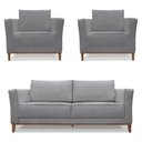 Ver imagem 1 de Kit 2 Poltronas e Sofá Living 2 Lugares 1,90m Vega Linho Gra