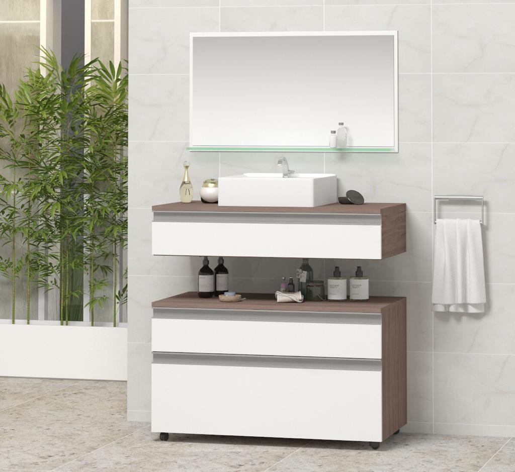 Conjunto Safira 80 gabinete para banheiro com cuba e espelheira