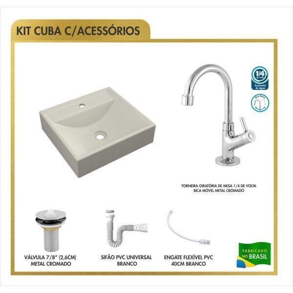 Kit Cuba Q39 Torneira 1198 Metal Válvula 1 Polegada Sifão Pvc Flexível Compace - 3
