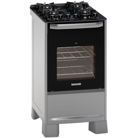 Fogão Suggar Best Glass 4 Queimadores Mesa Vidro Prata Inox Fgvbg410prix Bivolt