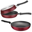 Ver imagem 1 de Jogo Frigideira Funda 28cm Omeleteira Dupla 20cm Tramontina Loreto Alumínio Antiaderente Vermelho
