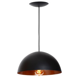 Pendente Onix Poptem meia esfera 30cm preto e cobre