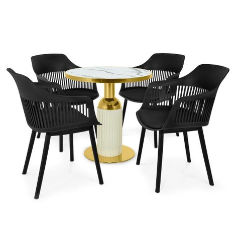 Conjunto Mesa de Jantar Redonda Imperial 70cm Branca com 4 Cadeiras Estofadas Marcela - Preto
