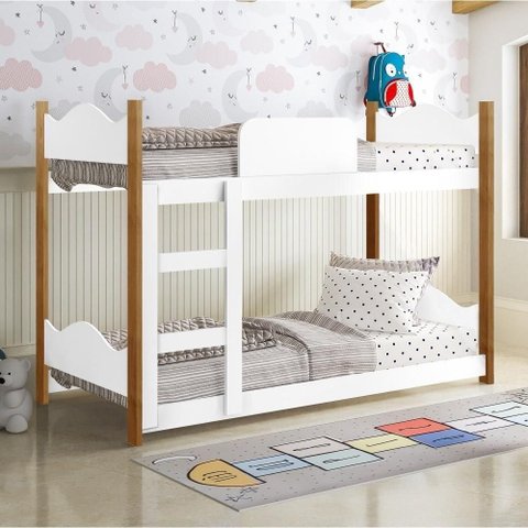 Beliche Infantil Theo com Escada e Grade MDF Branco Gabrielli Móveis