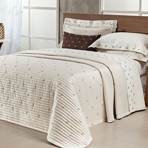 Cobre leito Queen Ellora 3Pçs Bordado Micropercal 400 Fios Bege