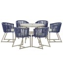 Ver imagem 1 de Mesa com 6 Cadeiras de Jantar Roma 120cm e Noronha em Alumínio Fendi Corda Náutica Estofado 3 Trama