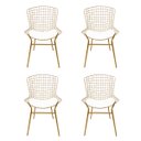 Ver imagem 1 de Kit 4 Cadeiras para Cozinha Bertoia Cor Dourado Fosco Assento Branco Tubular Poltronas do Sul