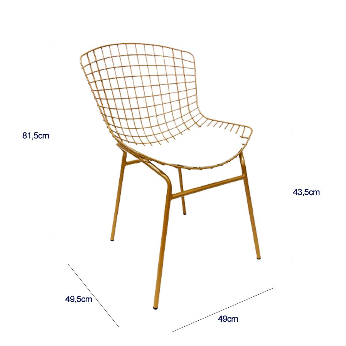 Kit 4 Cadeiras para Cozinha Bertoia cor Dourado Fosco assento branco tubular Poltronas do Sul - 3