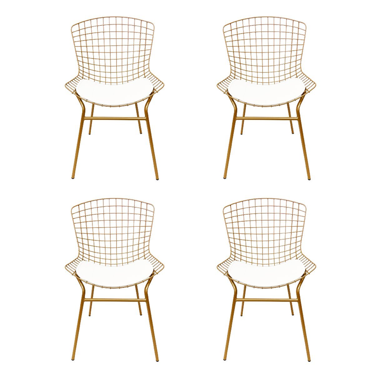 Kit 4 Cadeiras para Cozinha Bertoia cor Dourado Fosco assento branco tubular Poltronas do Sul