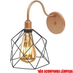 2 Luminárias Arandela de Parede Aramada Cálice Preto Industrial Retro Cobre Rose Gold Agp Ilumini - 3