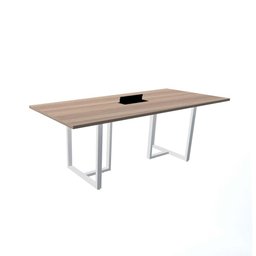 Mesa de Reunião com Caixa de Tomada 200 x 90 cm Pé Tubular PE25 em MDP Noce Naturalle Base Branca - 1 Mesa de Reunião com Caixa de Tomada 200 x 90 cm Pé Tubular PE25 em MDP Noce Naturalle Base Branca - 1
