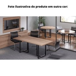 Mesa de Reunião com Caixa de Tomada 200 x 90 cm Pé Tubular PE25 em MDP Noce Naturalle Base Branca - 2 Mesa de Reunião com Caixa de Tomada 200 x 90 cm Pé Tubular PE25 em MDP Noce Naturalle Base Branca - 2