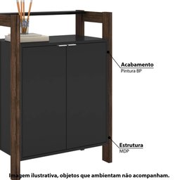 Armário Baixo Multiuso 2 Portas e 3 Prateleiras Preto/Nogal - 2