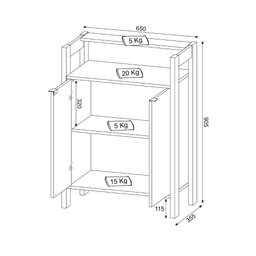 Armário Baixo Multiuso 2 Portas e 3 Prateleiras Preto/Nogal - 4
