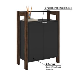 Armário Baixo Multiuso 2 Portas e 3 Prateleiras Preto/Nogal - 3