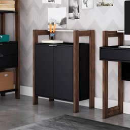 Armário Baixo Multiuso 2 Portas e 3 Prateleiras Preto/Nogal - 1