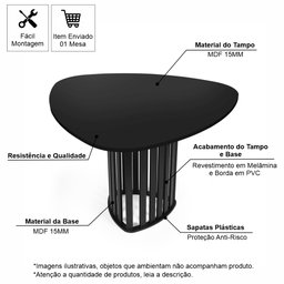 Mesa de Jantar Orgânica 4 Lugares 120x118cm Preta - Straub Web - 3