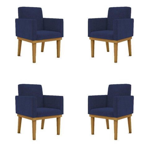 Kit 4 Cadeiras Reforçada Escritório Poltrona Azul Marinho