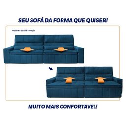Sofá Retrátil Reclinável Supremo 3,00m Suede Velut Azul Marinho Molas no Assento - King House - 5
