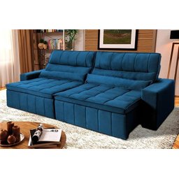 Sofá Retrátil Reclinável Supremo 3,00m Suede Velut Azul Marinho Molas no Assento - King House - 1