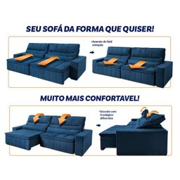 Sofá Retrátil Reclinável Supremo 3,00m Suede Velut Azul Marinho Molas no Assento - King House - 4