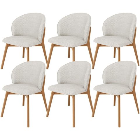 Kit 06 Cadeiras de Jantar e Estar Living Estofada Mia L02 Bouclê Cru - Lyam Decor