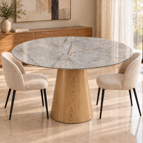 Mesa de Jantar Redonda 130cm em MDF Pietra Bronze