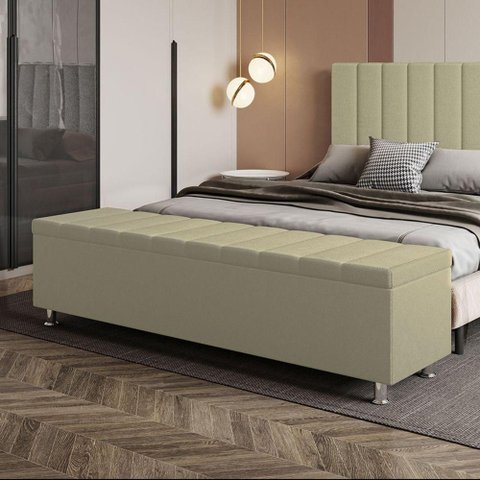 Calçadeira Baú Recamier Estofado King 195 Cm Ônix Corino Bege