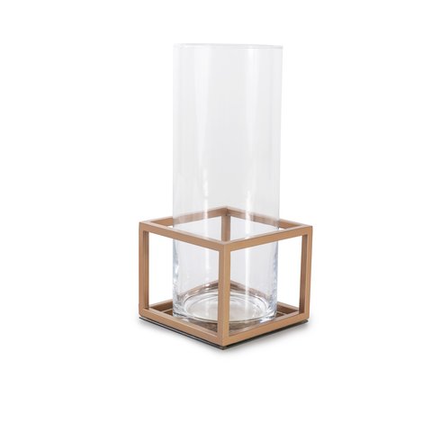 Vaso de Vidro com Armação em Aço Dourado - Linha Frame - 31 Cms