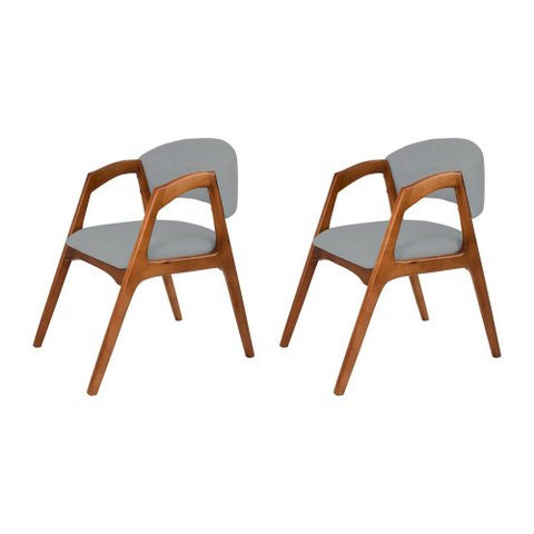Conjunto com 2 Cadeiras de Jantar Estofada Gabriela em Madeira e Mdf Cerejeira Linho Cinza