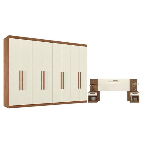 Guarda Roupa Casal Master New 8 Portas 4 Gavetas MDP com Cabeceira Loanda Jatobá Areia Santos Andir