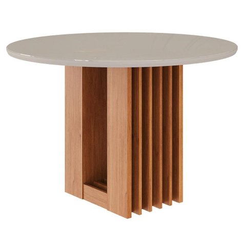 Mesa Redonda 110cm Tampo Mdf/vidro Ariela Cimol Cinamomo/off White
