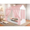 Cama Montessoriana Solteiro Infantil Duda Com Dossel Rosa e Colchão - 2
