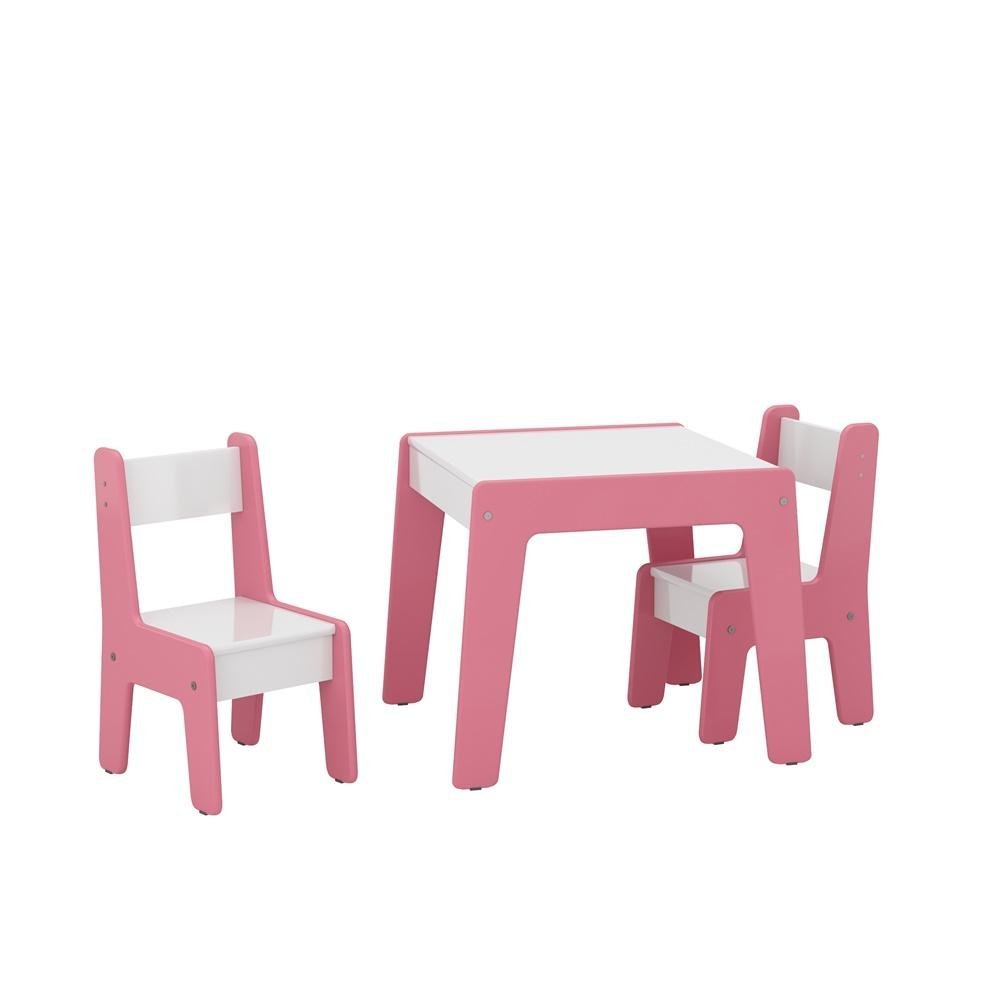 Conjunto Mesa Infantil C 2 Cadeiras MDF Diana Branco Rosa Ofertamo - 1