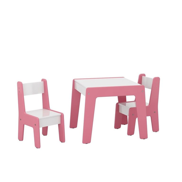 Conjunto Mesa Infantil C 2 Cadeiras MDF Diana Branco Rosa Ofertamo