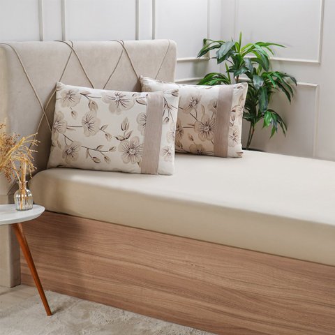 Jogo de Cama Solteiro Malha 2 Pçs Bella Cama New 88x188cm Bege