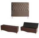 Ver imagem 1 de Kit Estrela Cabeceira De Cama Box e Calçadeira Baú Pés Palito Botão Cristal Casal 140 Cm Suede Rosê