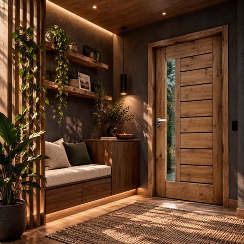 Kit Porta de Madeira 210x82cm Batente 11cm Bbv Eco Uniportas Abertura Direita Marrom